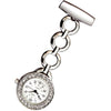 Metallic Pin-on Nurse Watch - Hooped Link with Stones - Silver