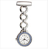 Metallic Pin-on Nurse Watch - Hooped Link with Stones - Silver with Blue Stones