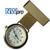 NW-Pro Lapel Nurse Watch - White Dial - Water Resistant - Wide Braid - Gold