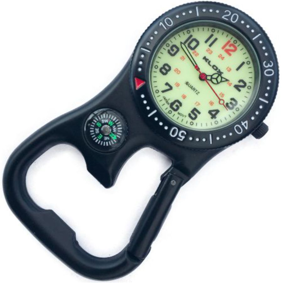 Clip-on Carabiner Watch with Compass & Bottle Opener - KLOX with Lumo Dial