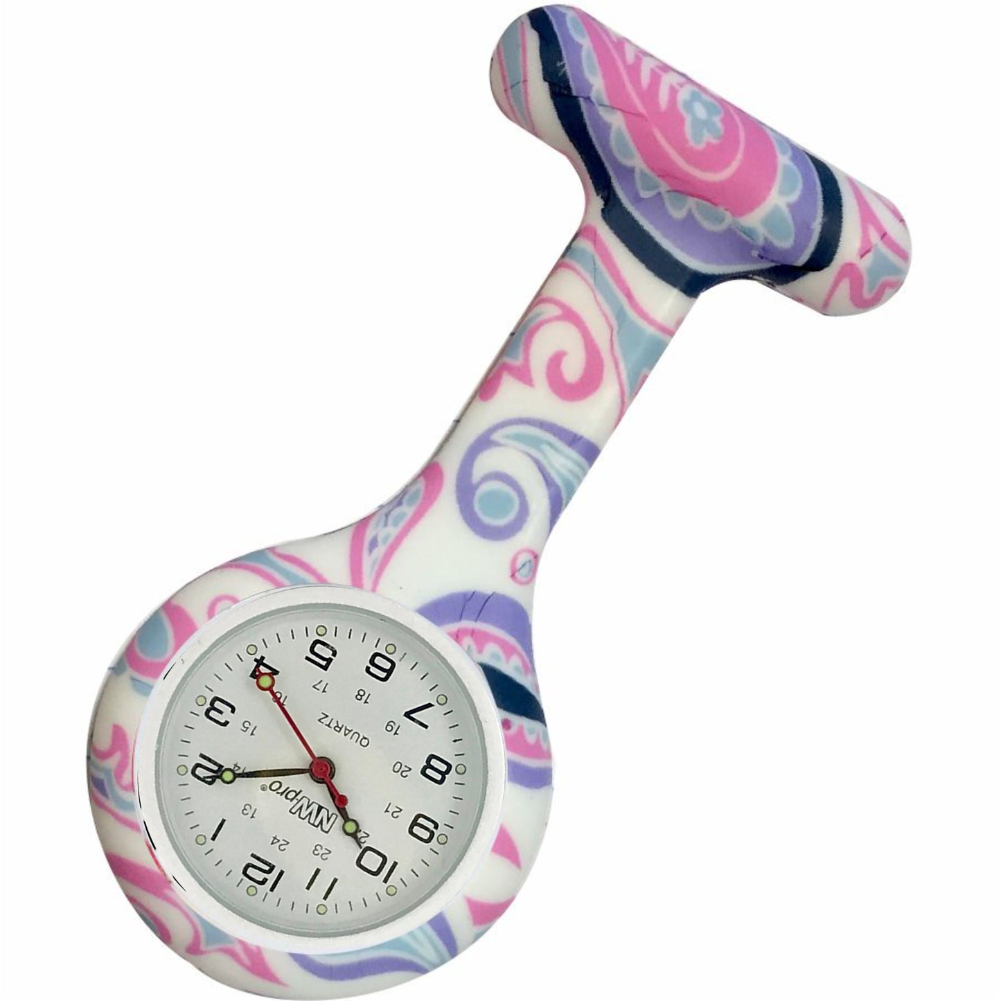 Silicone Pin-on Nurse Watch - Pattern - Sweeping White Dial