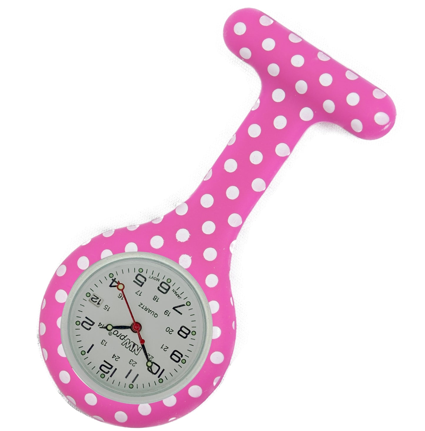 Silicone Pin-on Nurse Watch - Polka Dot - White Date Dial