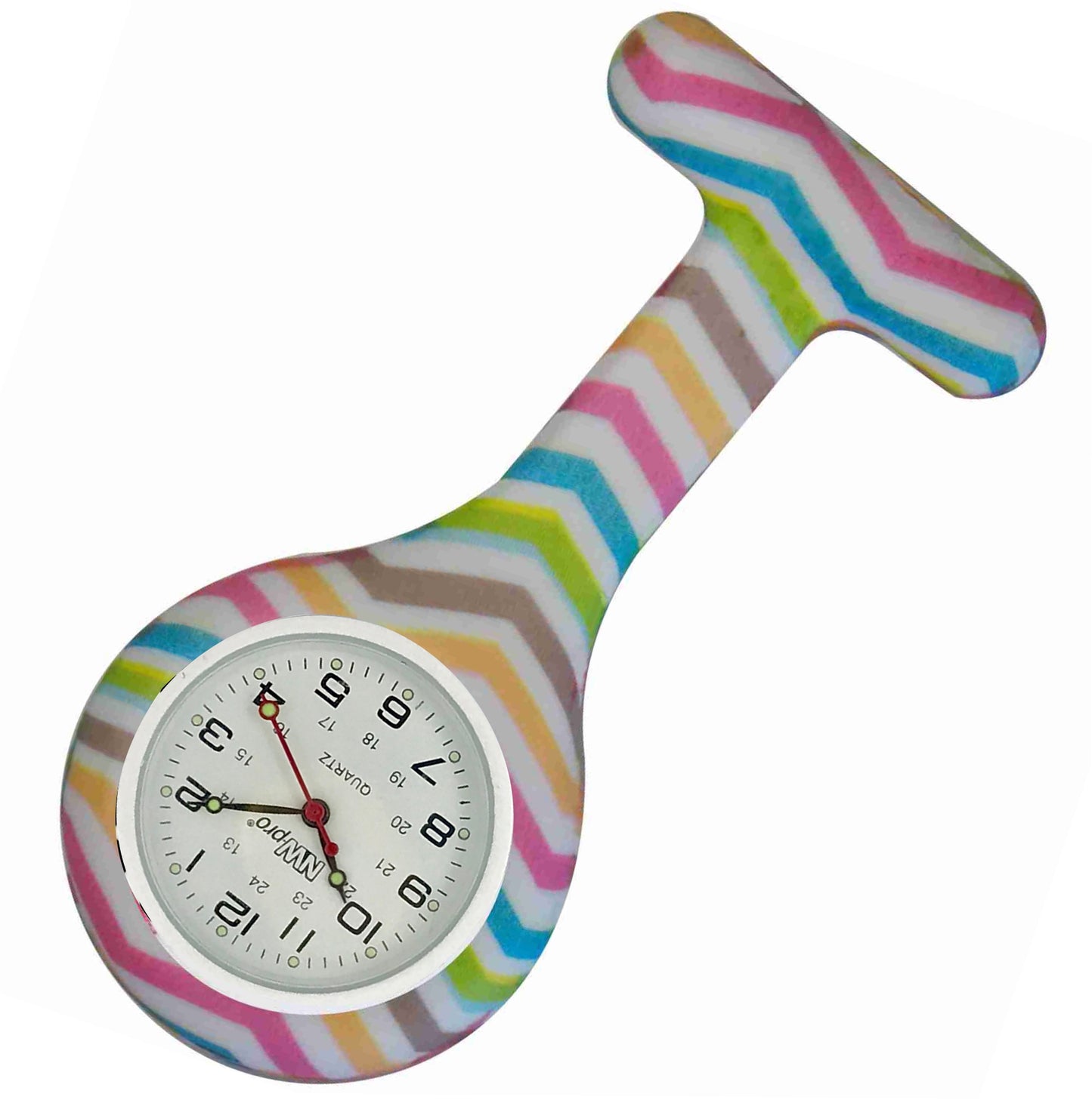 Silicone Pin-on Nurse Watch - Pattern - Sweeping White Dial