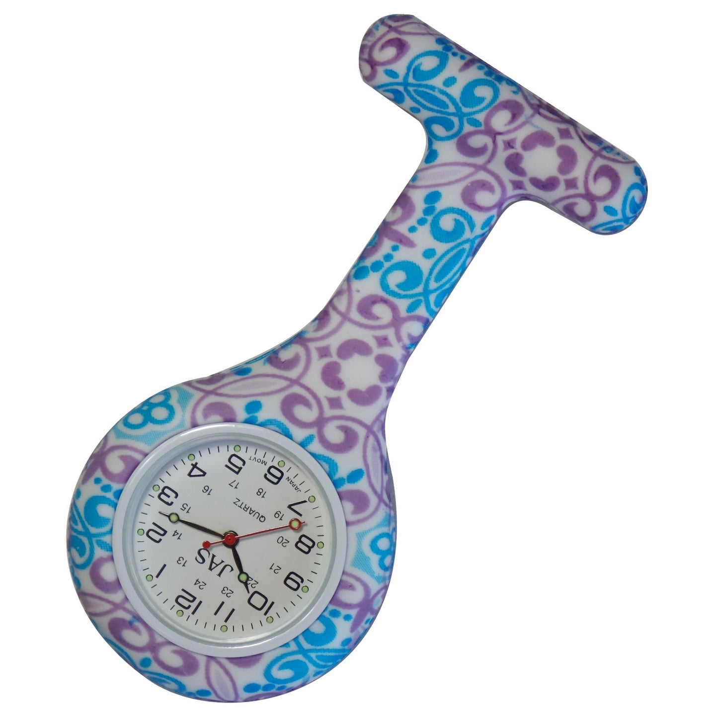 Silicone Pin-on Nurse Watch - Pattern - Sweeping White Dial