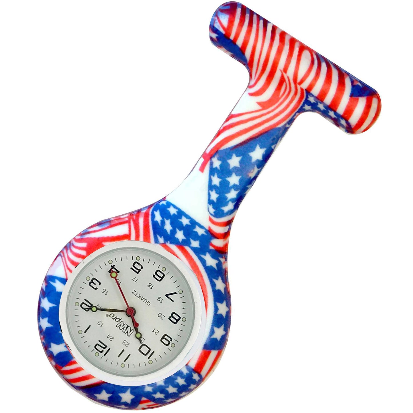 Silicone Pin-on Nurse Watch - Pattern - Sweeping White Dial