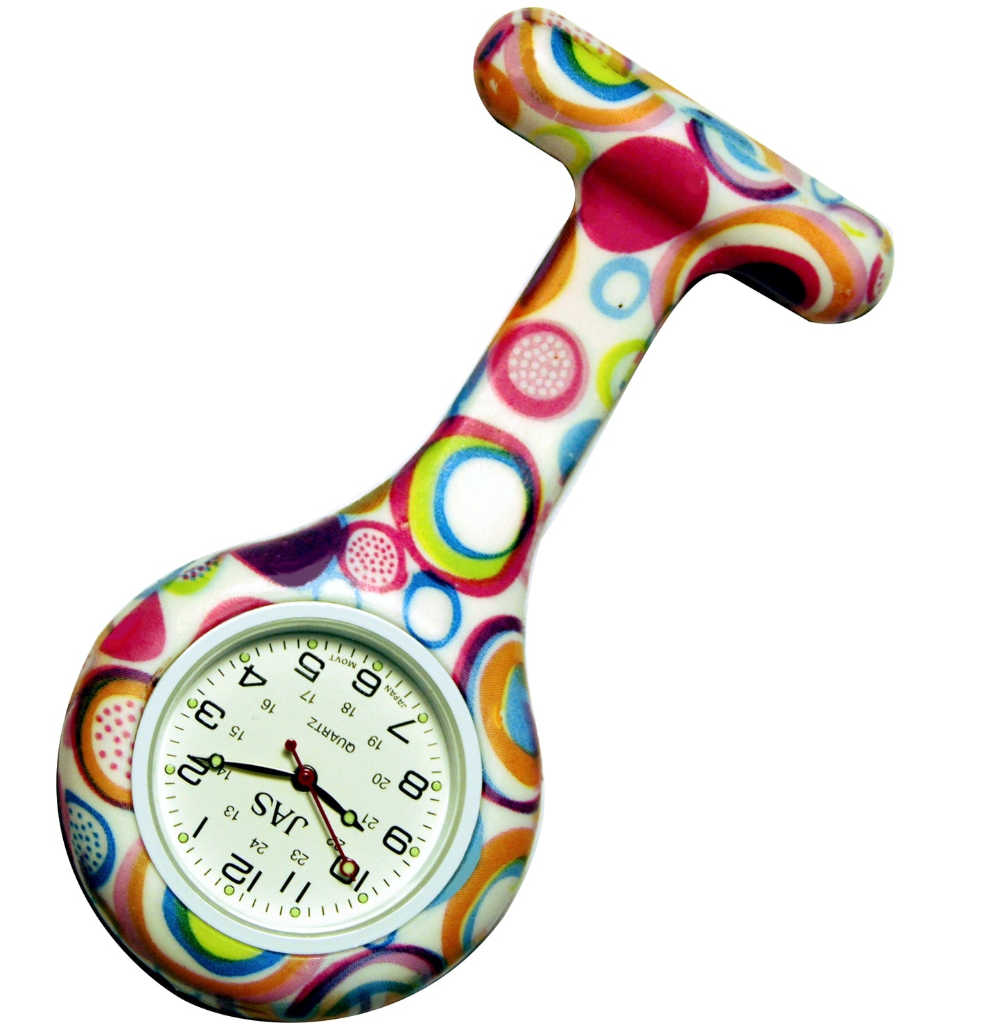 Silicone Pin-on Nurse Watch - Pattern - Sweeping White Dial