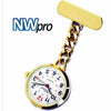 NW-Pro Lapel Nurse Watch - Large White Dial - Water Resistant - Chained - Gold Tone