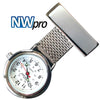 NW-Pro Lapel Nurse Watch - White Dial - Water Resistant - Wide Braid - Silver Tone