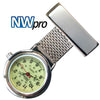 NW-Pro Lapel Nurse Watch - Glow-in-the-Dark Dial - Water Resistant - Wide Braid - Silver Tone