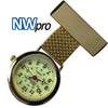NW-Pro Lapel Nurse Watch - Glow-in-the-Dark Dial - Water Resistant - Wide Braid - Gold Tone