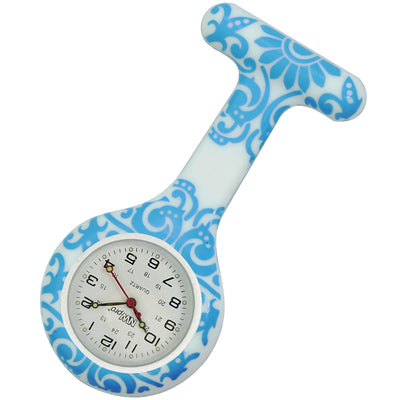 Silicone Pin-on Nurse Watch - Brocade - Sweeping White Dial