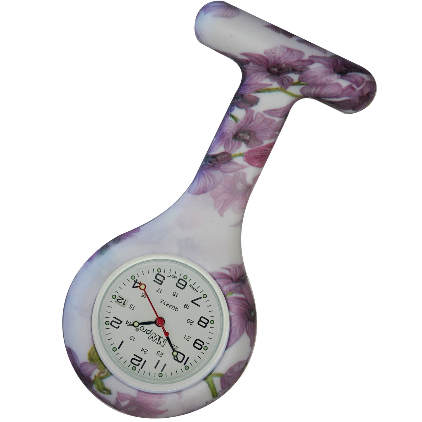 Silicone Pin-on Nurse Watch - Floral Pattern - White Date Dial