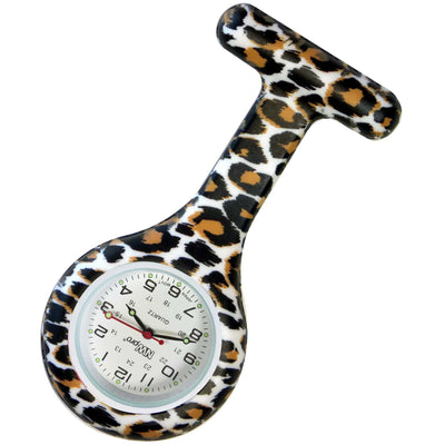 Silicone Pin-on Nurse Watch - Animal Print - White Dial