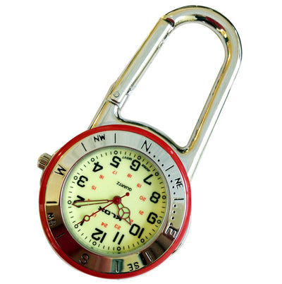 Carabiner Clip-On Watch- Silver with Glow Dial