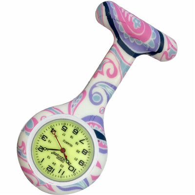 Silicone Pin-on Nurse Watch - Pattern - Sweeping Luminescent Dial