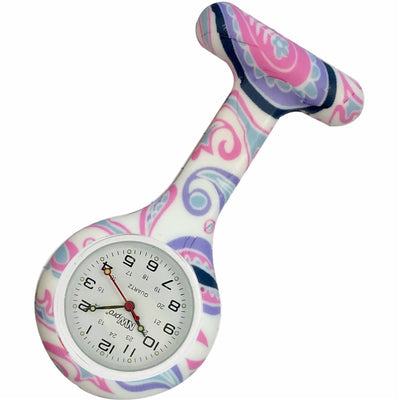 Silicone Pin-on Nurse Watch - Pattern - Non-Glass Dial