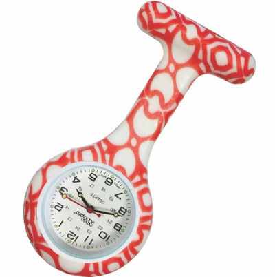 Silicone Pin-on Nurse Watch - Pattern - Sweeping White Dial