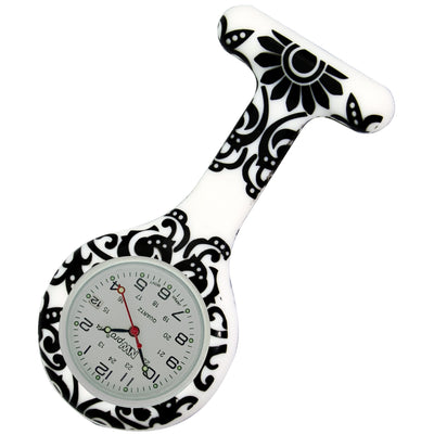 Silicone Pin-on Nurse Watch - Brocade - White Date Dial