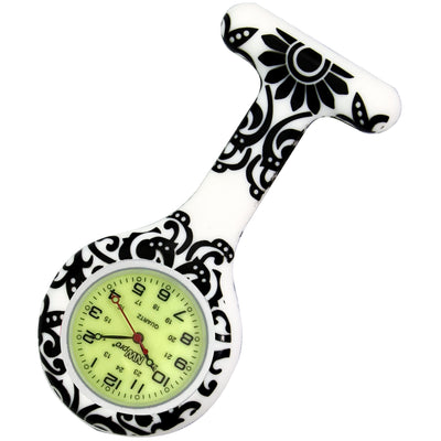 Silicone Pin-on Nurse Watch - Brocade - Sweeping Luminescent Dial