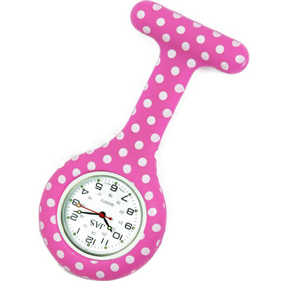 Silicone Pin-on Nurse Watch - Polka Dot - White Dial