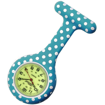 Silicone Pin-on Nurse Watch - Polka Dot - Sweeping Luminescent Dial