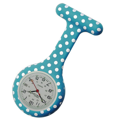 Silicone Pin-on Nurse Watch - Polka Dot - White Date Dial