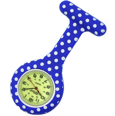 Silicone Pin-on Nurse Watch - Polka Dot - Sweeping Luminescent Dial