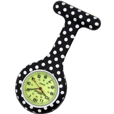 Silicone Pin-on Nurse Watch - Polka Dot - Sweeping Luminescent Dial