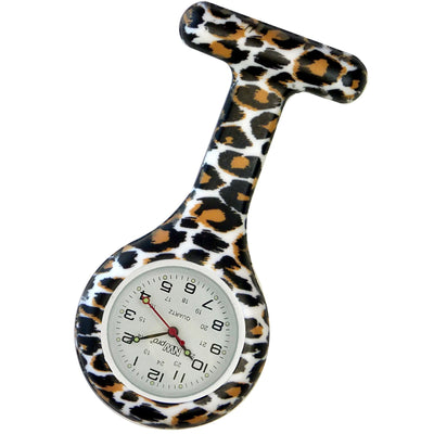 Silicone Pin-on Nurse Watch - Animal Print - Sweeping White Dial