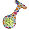 Silicone Pin-on Nurse Watch - Floral Pattern - Sweeping Luminescent Dial
